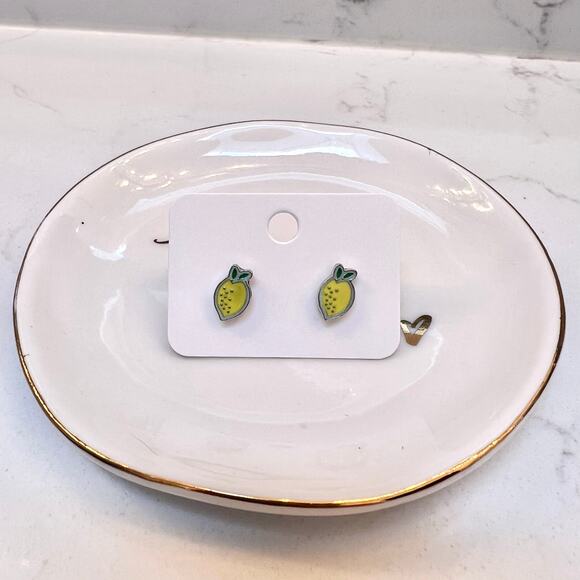 Yellow Lemon Stud Enamel Earrings Statement earrings for vacation summer spring - Picture 2 of 5
